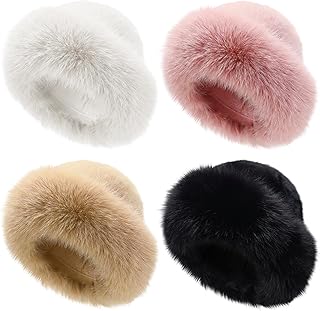 Patelai Women's Winter Faux Fur Bucket Hat Fisherman Fuzzy Bucket Hat Mongolian Fisherman Cap