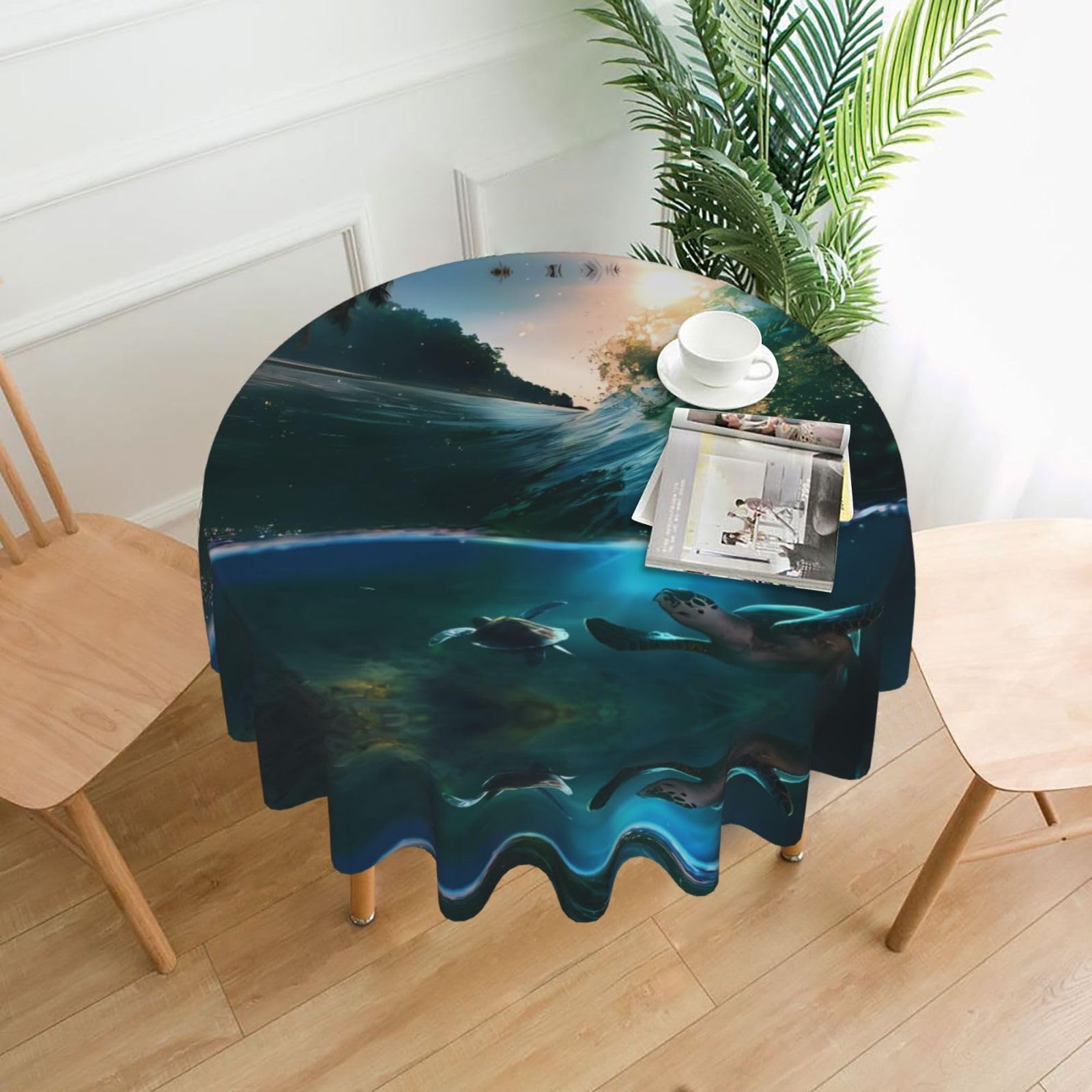 WHJSSF Diving Sea Turtle Prints Round Decorative Tablecloth 60in - Elevate Your Dining Experience with a Stylish & Protective Table Throw