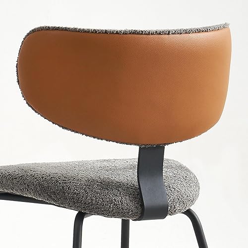 Miniatura 5 de Modern Boucle - Juego de 2 sillas de comedor de piel sintética, respaldo curvado, sillas de comedor tapizadas con patas de metal, color blanco