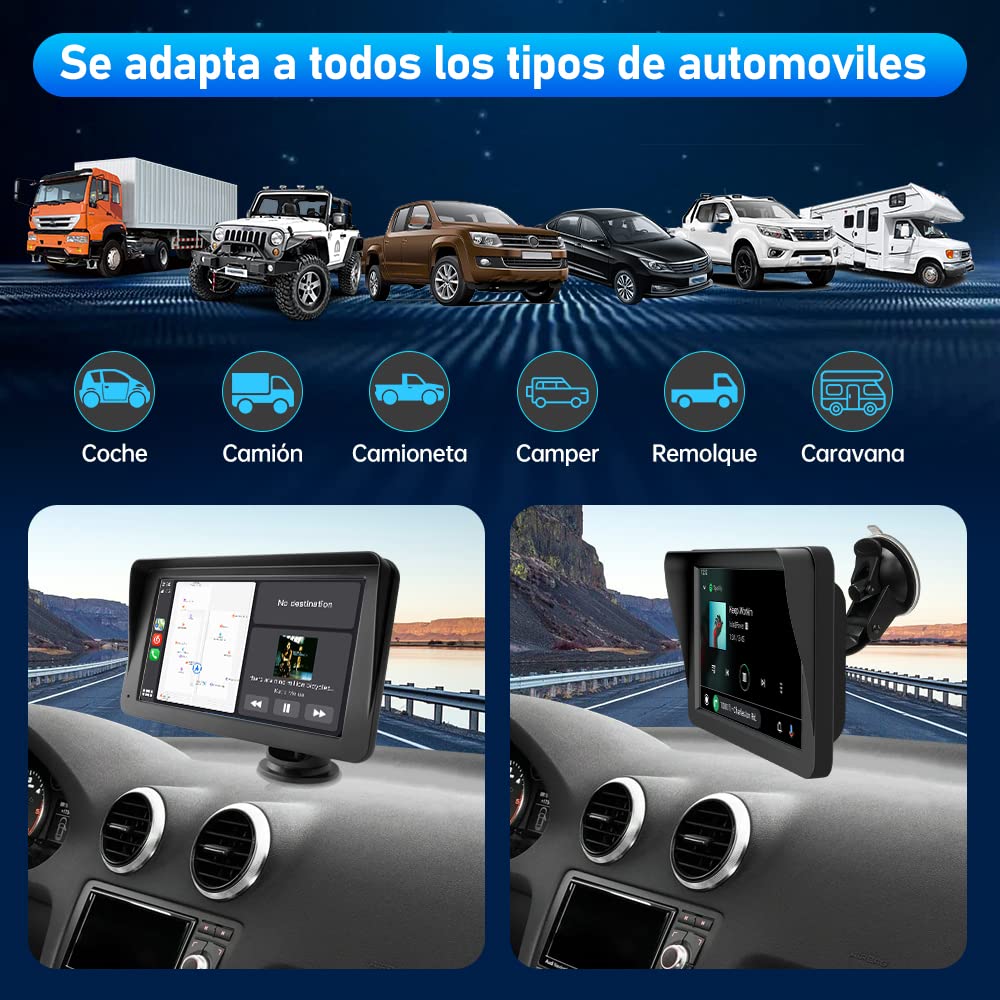 AWESAFE 7”Pantalla de Coche CarPlay/Android Auto/MirrorLink Inalámbrico para Coche, Reproductor de Coche Pantalla Tactíl Admite Bluetooth/SIRI/Asistencia de Voz/Sin Instalación