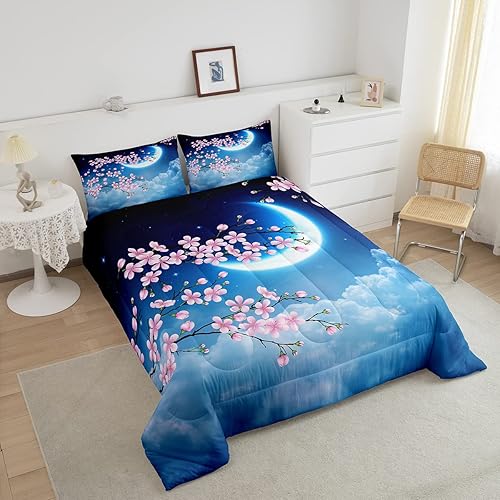 Miniatura 3 de Castle Fairy Juego de edredón de flores rosadas, tamaño matrimonial, con estrellas, luna, cielo nocturno, galaxia, para niñas, mujeres, decoración