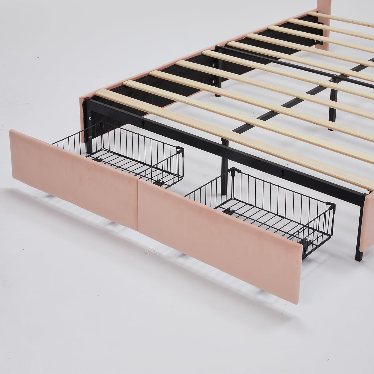 Full Size Upholstered Smart LED Bed Frame with 2 Storage Drawers and Chic Double Petal Headboard, Princess Platform Bed with Smart LED Light for Girls, No Box Spring Needed, Easy Assembly (Full)