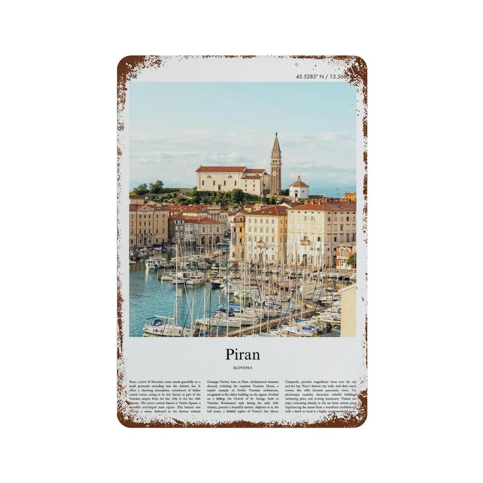 xiaoxiaoshen Piran Slovenia City Scenery Wall Decor Art Metal Tin Poster Modern Home Decor Art Home Bar Shop Decorations Vintage Sign 30x20cm