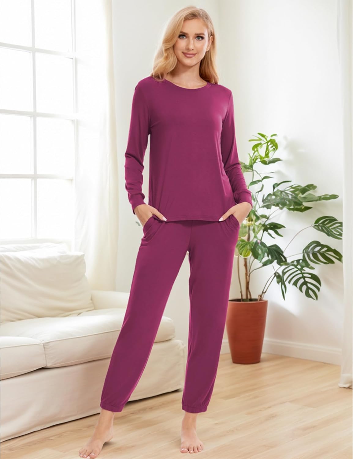 GYS Womens Pajamas Set - Viscose Made from Bamboo, Long Sleeve Sleepwear Tops with Jogger Pants Lounge Pjs Sets - Image 3