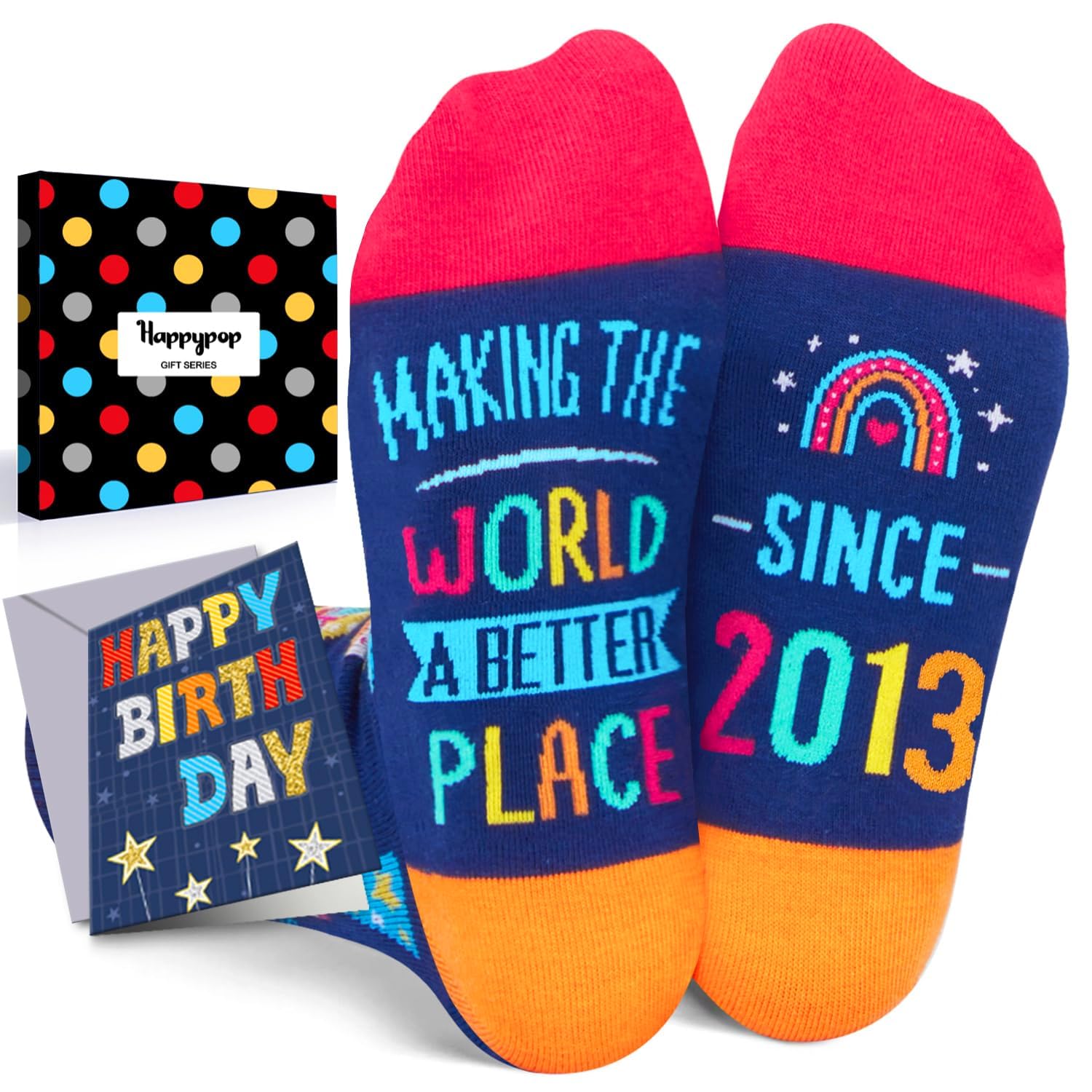 HAPPYPOP Birthday Gifts - Bday Socks for Kids Born between 2012-2017 with Greeting Card