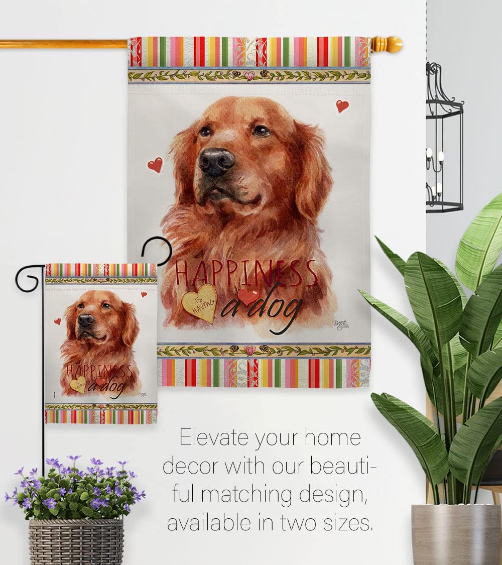 Breeze Decor Red Golden Retriever Happiness House Flag-Pack Dog Puppy Spoiled Paw Canine Fur Pet Nature Farm Animal Creature Support Our Troops Banner Small Garden Yard Gift Double-Sided, Made in USA