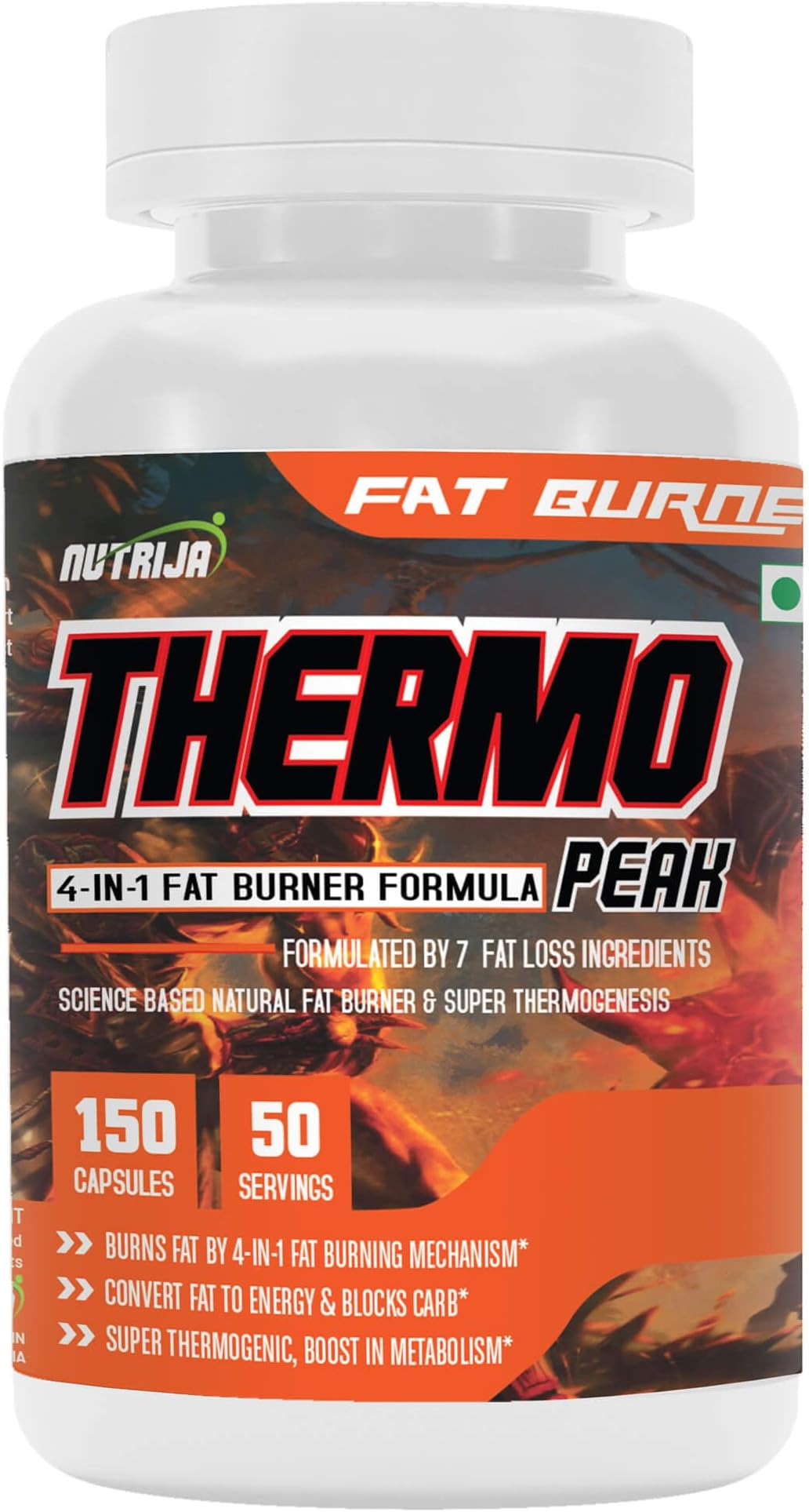 NutriJa Thermo Peak 150 Capsules | Thermogenic Herbal Blend with Caffeine, Green Tea Extract, Green Coffee Bean & Acetyl L-Carnitine | 50 Servings