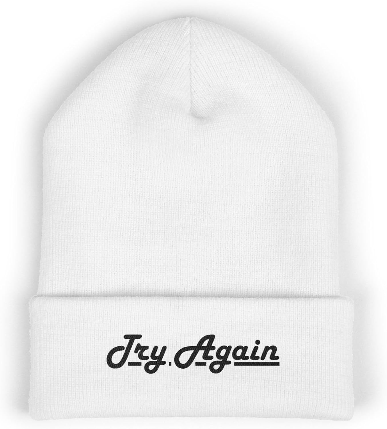 Premium Classic Cuffed Beanie Hat Gift with 'Try Again' Embroidery Message