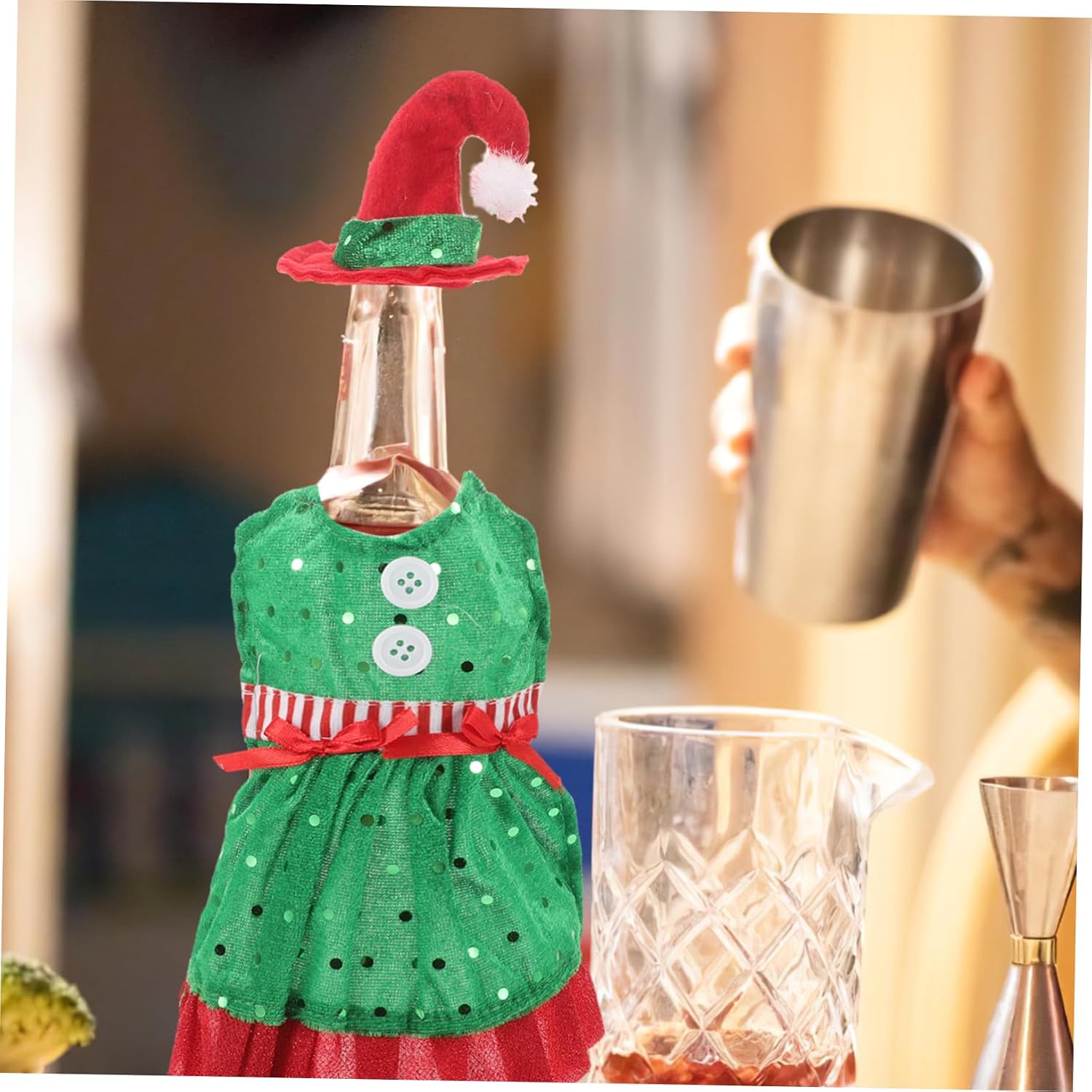 Christmas Xmas Wine Bottle Clothing 2pcs Green Lint Cloth Cover