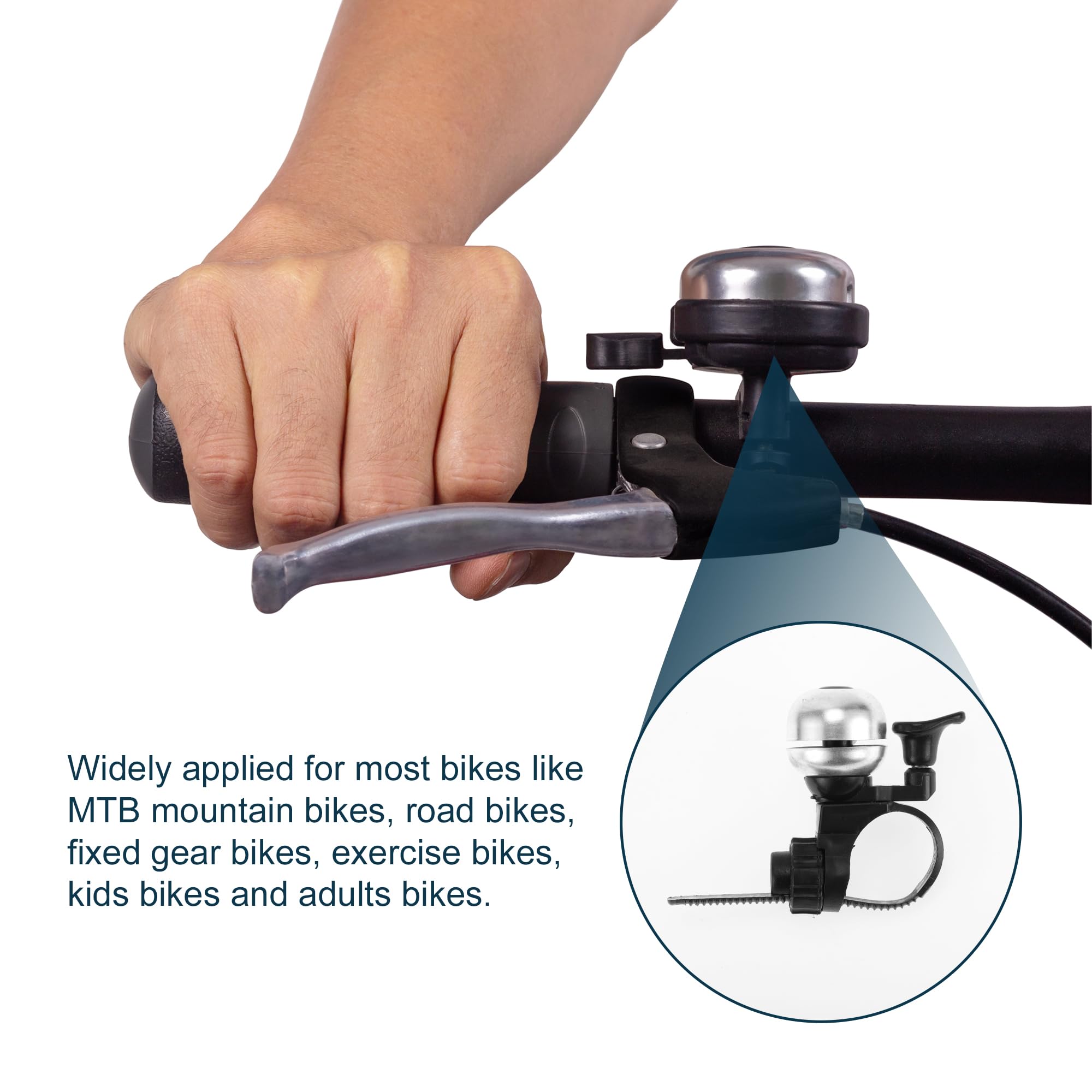 TUCKBOLD Mountain Bike Road Bike Bicycle Trigger Bell Retro Crisp Ringing Quick Release Design Adjustable Cycling Handlebar Bell Silver Tone for Adults - Image 3