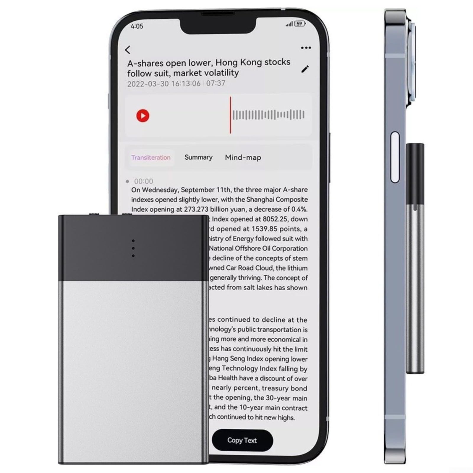 Tragbares für ki Diktiergerät mit 108 Sprachen, Echtzeit-Übersetzung und Transkription, Metall Aufnahmestift für iPhone Gespräche, Silber(8GB)