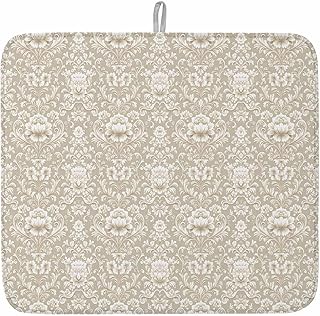 Beige Damask Dish Drying Mat for Kitchen Counter Vintage Country Scroll Floral Patterned Baby Microfiber Drying Pad, Absorbent Coffee Cup Dishes Drainer Mats 18"x24", 1 Pcs