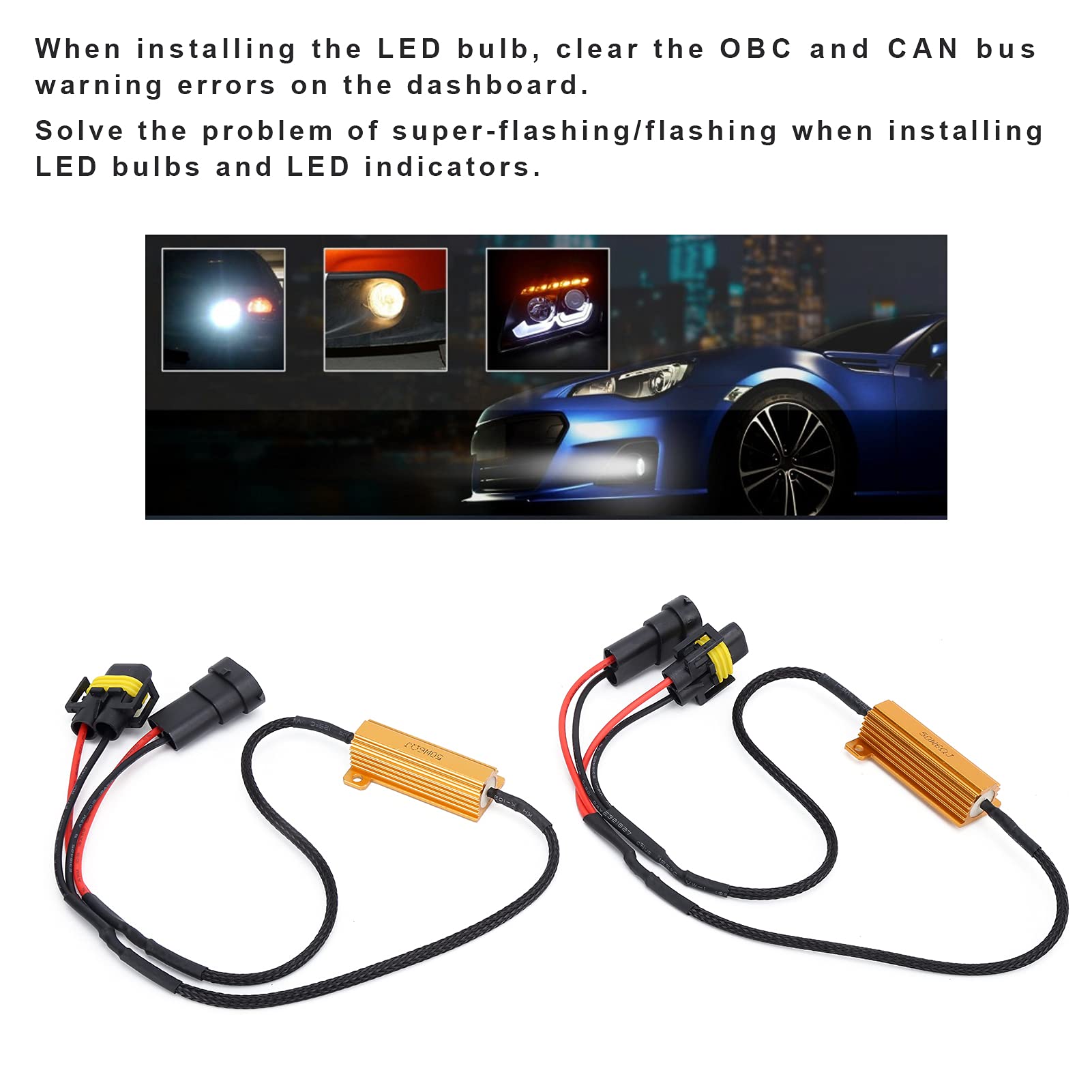 Akozon LED Rezystor Obciążenia Canbus 50W 6Ω H11 H8 H9 H27 880 881 2 Szt.