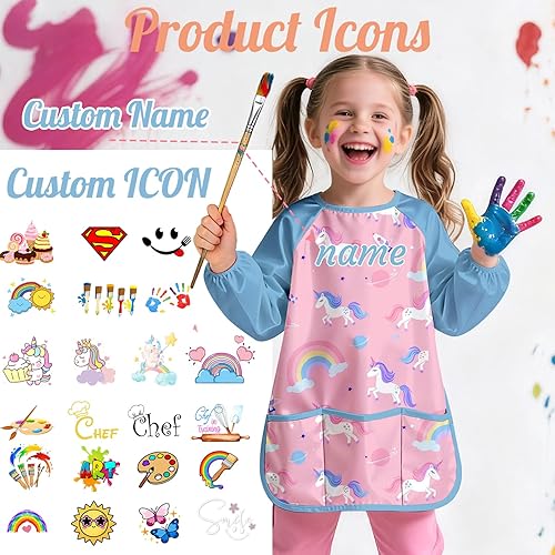 Miniatura 5 de Personalized Kids Art Smock with Name Custom Toddler Waterproof Artist Painting Apron