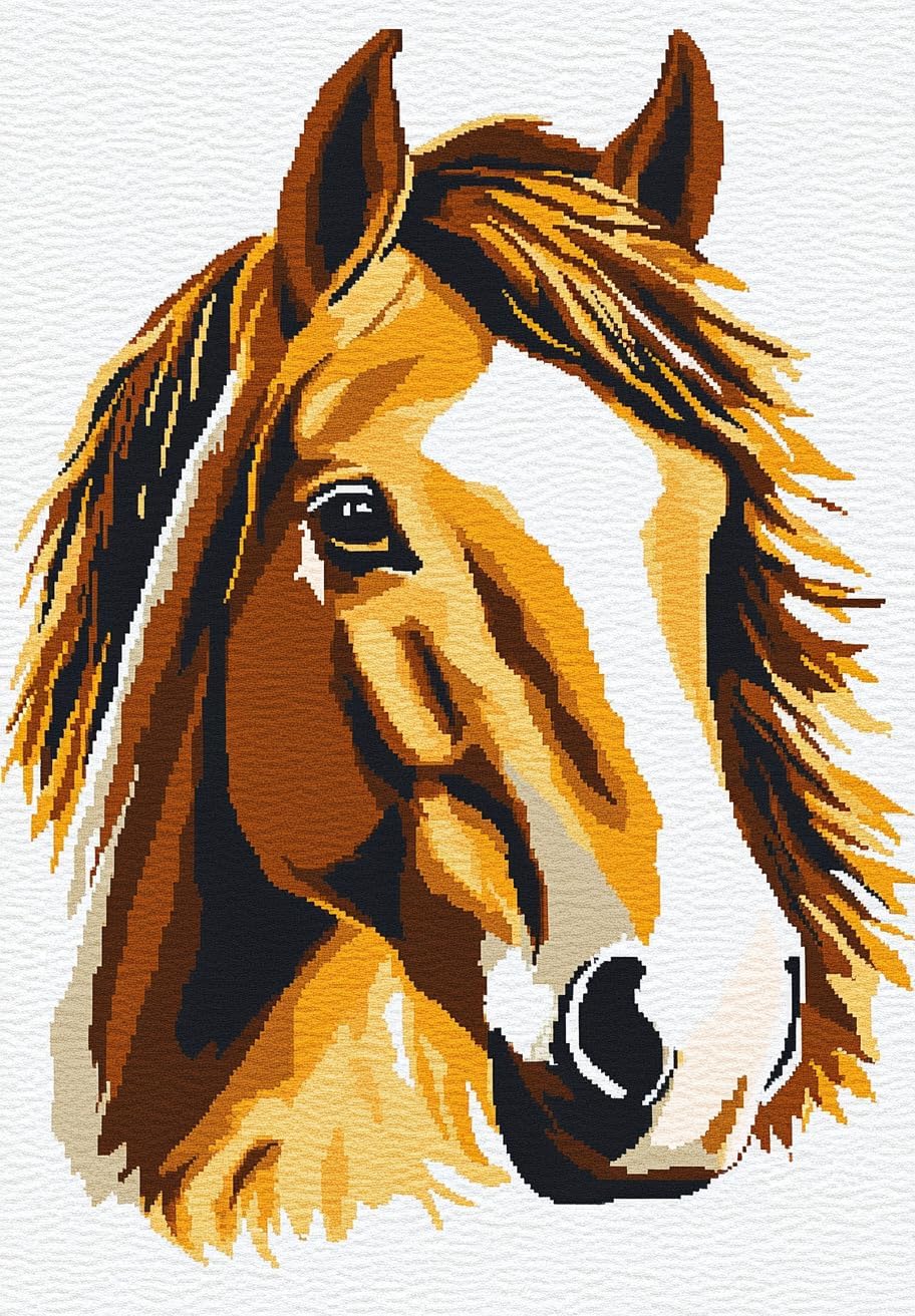 Brown Horse Latch Hook Kits Rug Printed Canvas Handmade Carpet Crochet Yarn Embroidery Needlework Hook Latch Kit Tapestry Rug Cover Christmas Home Decoration 52x38cm