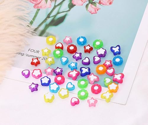 Miniatura 4 de Tupalizy 100 cuentas pequeñas de estrellas de acrílico, cuentas espaciadoras de flores para hacer joyas, pulseras, aretes, collares, llaveros,
