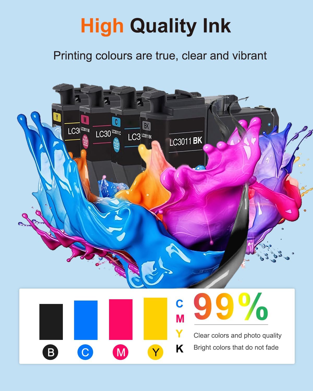 LC3011 XL Ink Cartridges BK/C/M/Y High Yield Replacement for Brother LC3011XL LC3013 XL Ink Cartridges Work with Brother MFC-J491DW MFC-J497DW MFC-J690DW MFC-J895DW Printer (4-Pack)