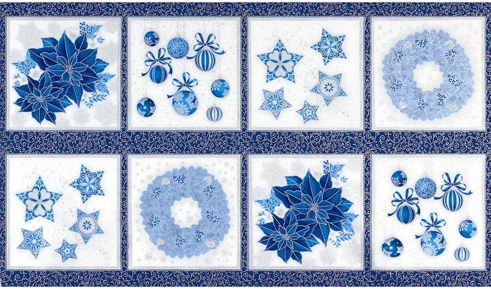 Robert Kaufman Fabrics Holiday Flourish 15 Christmas Motif Blocks Panel Blue