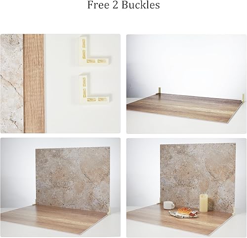 Miniatura 6 de BEIYANG 2 tableros de 4 patrones para fondo de fotos para posición plana, fondo de fotografía de alimentos de 24 x 32 pulgadas (madera+piedra)