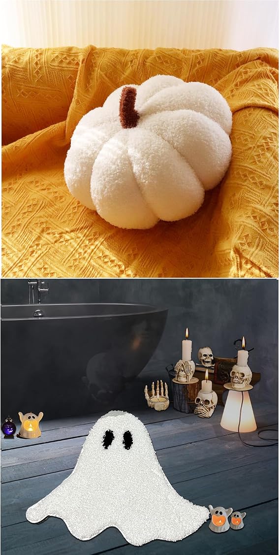 YRXRUS Pumpkin Pillows Halloween White Ghost Rugs