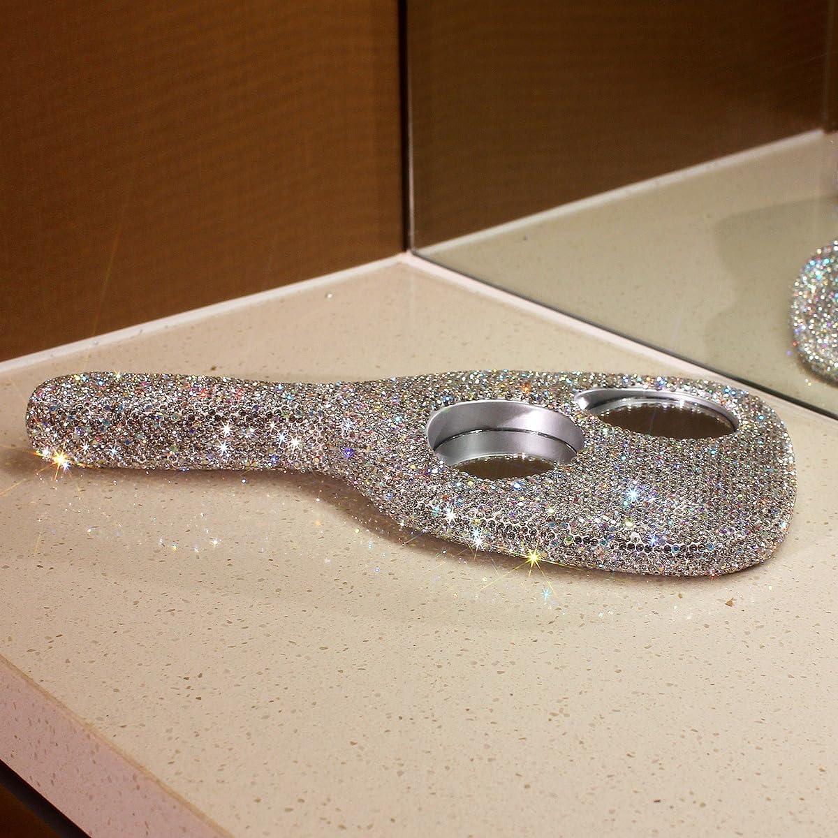 Bling Bling Handheld Mirror - HD Portable Compact Makeup Mirror with Rhinestone Accents - Luxury Desktop Cosmetic Mirror Gift (Silver)