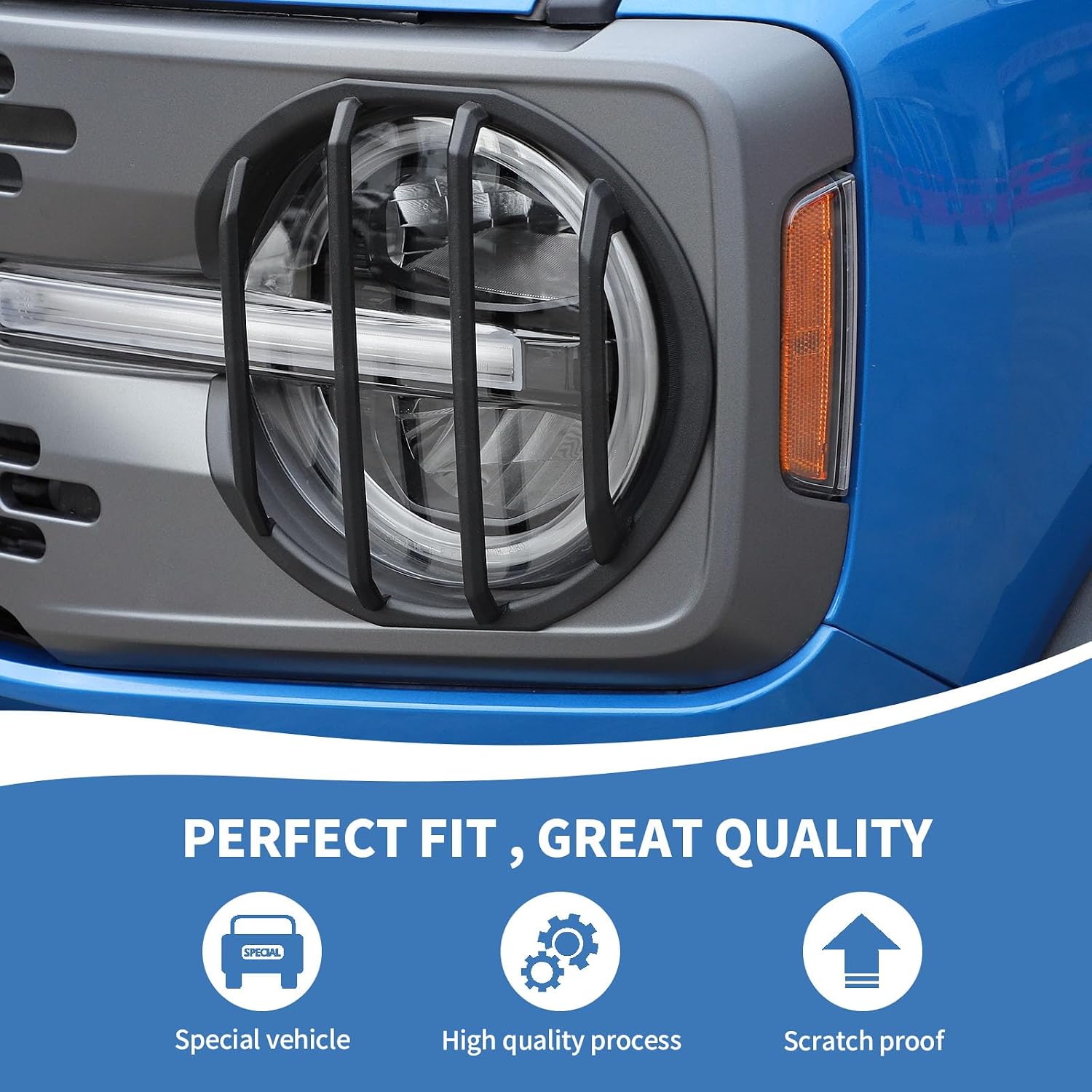 RAZPOY Headlight Cover, Front Light Bezel Guard Compatible with 2021-2023 Ford Bronco (Black, Front Grille Type B)