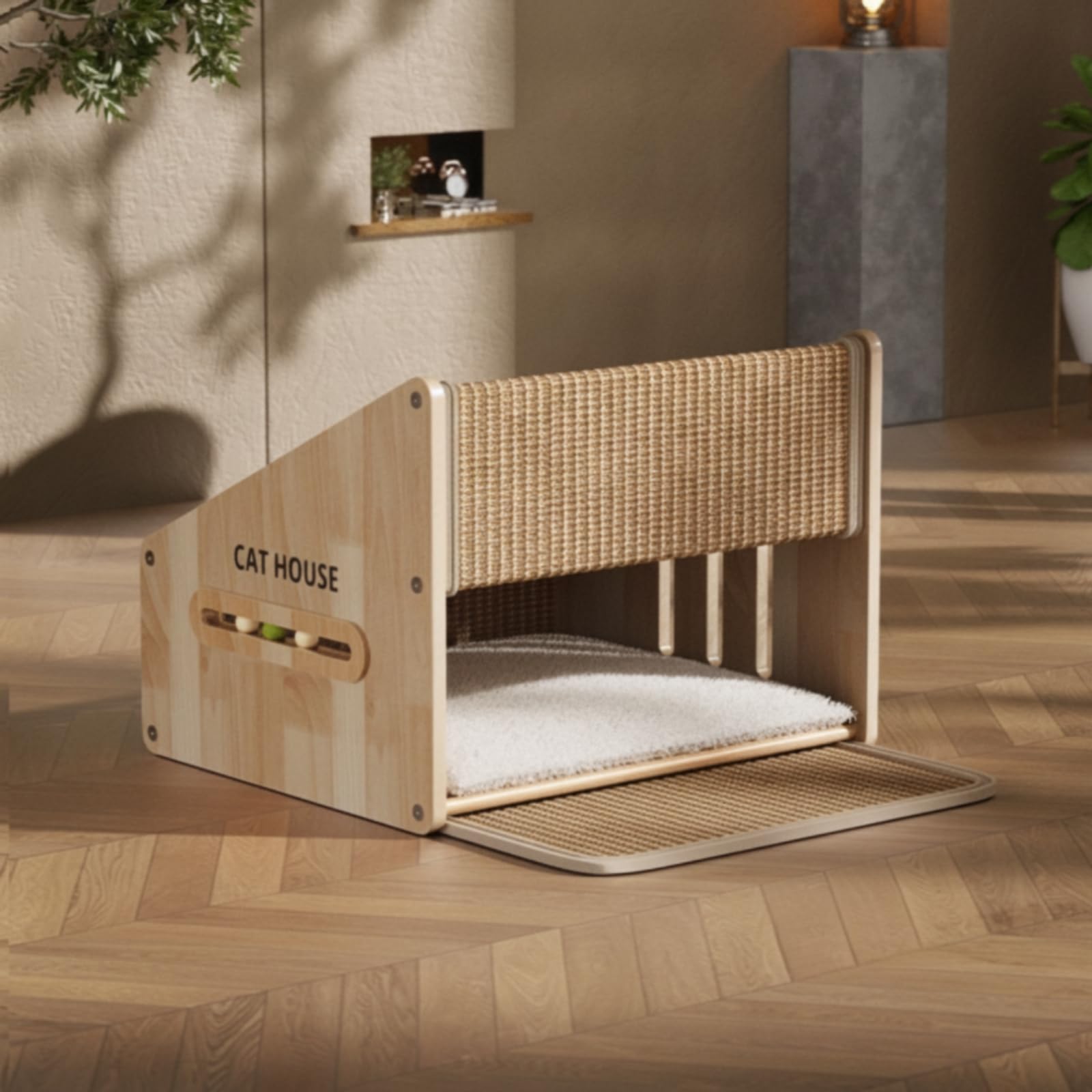 predolo Tiragraffi in Legno Cuccia Chiusa per Gattini, Casa, Cuccia Per Gatti Chiusa A Forma Di Casa In Sisal