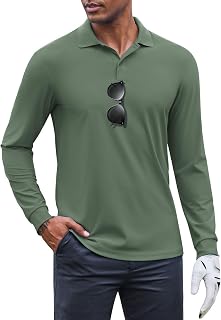 Men's Long Sleeve Polo Shirts Moisture Wicking Golf Shirts Lightweight Athletic Collared Shirt