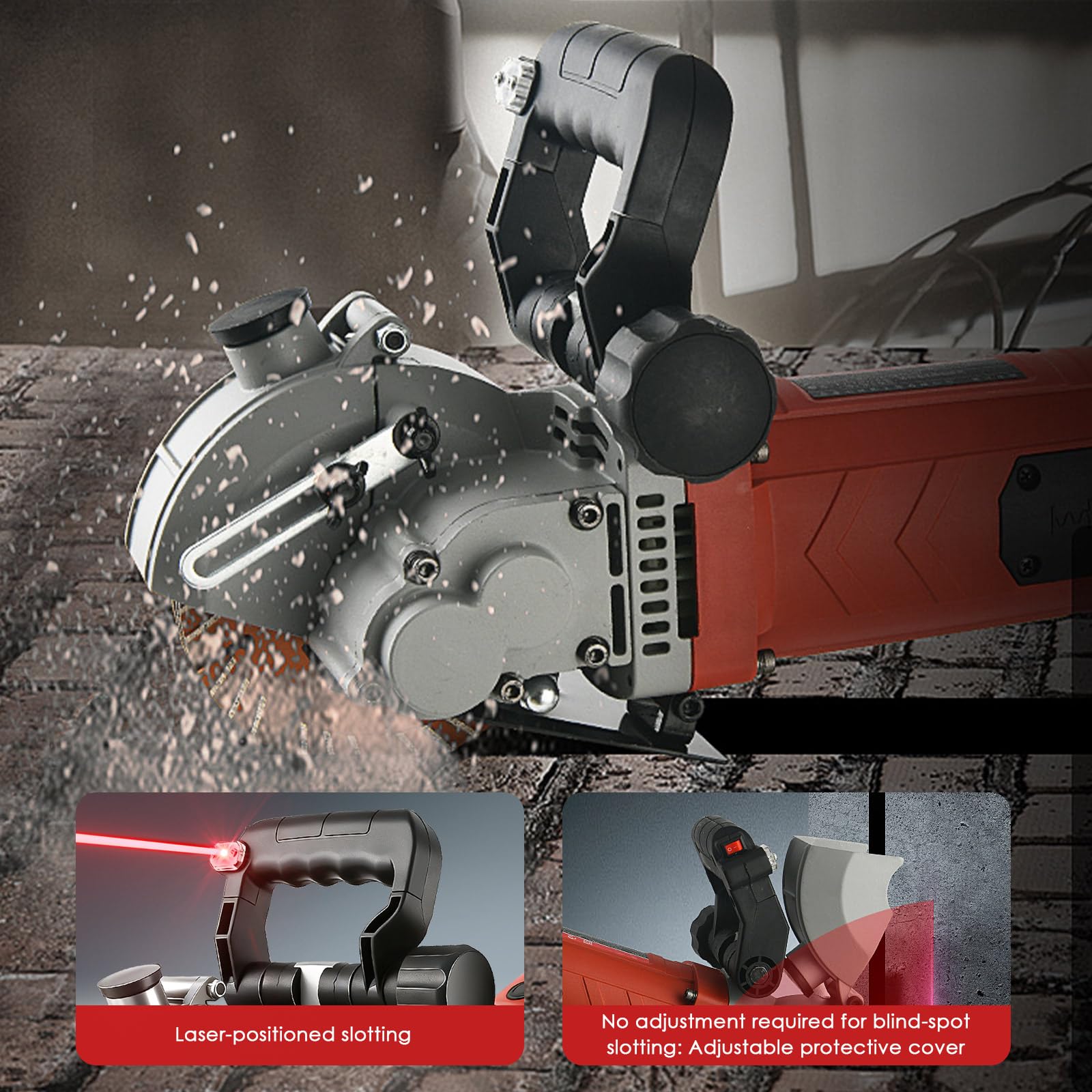 Rozadora Pared 4800W Profundidad 42mm Máquina de Ranurado para Hormigón y Ladrillo Incluye 5 Hojas de Ø125mm 6500 Rpm Bomba de Agua y Maletín Profesional