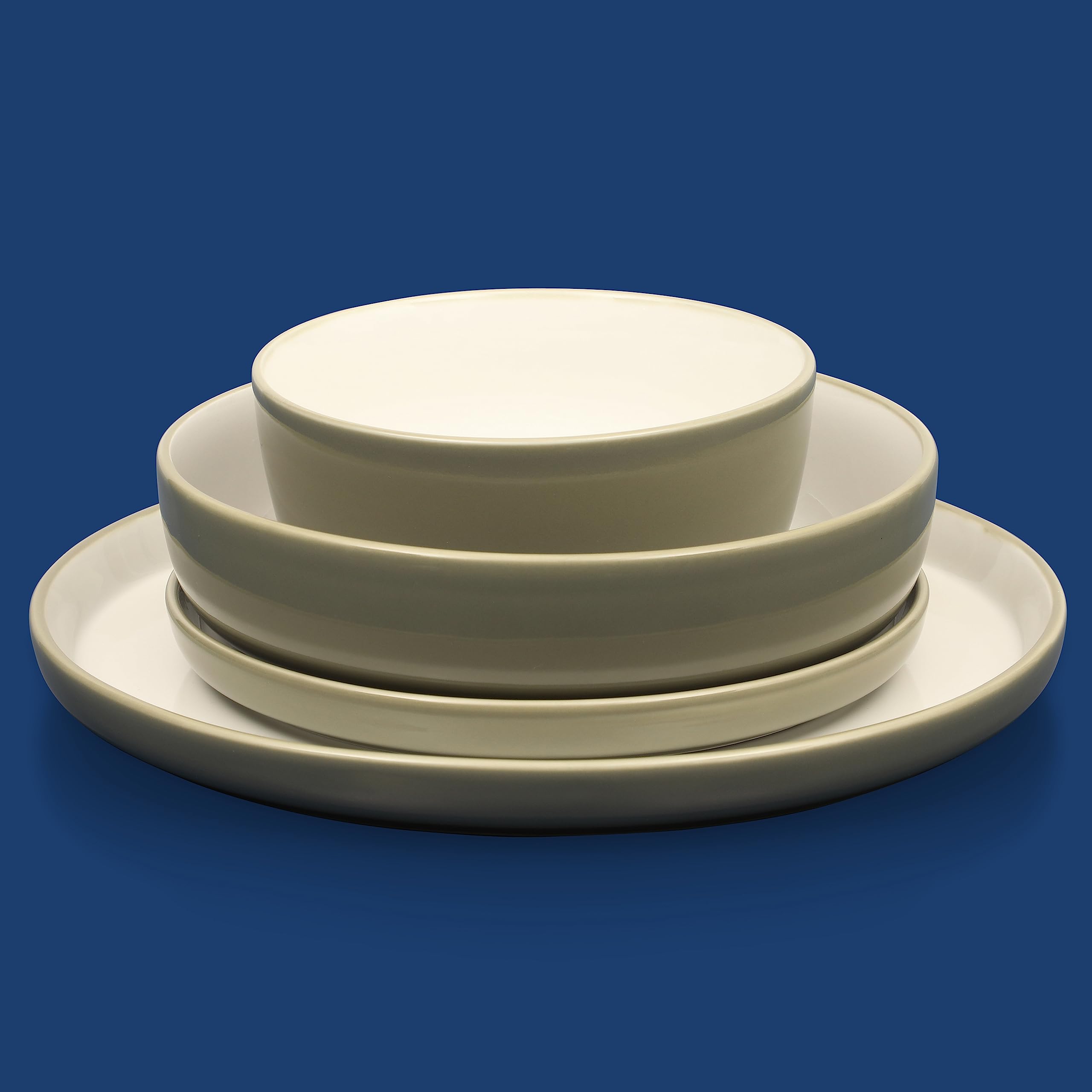 Sur La Table Kitchen Essentials 16 Piece Two-Tone Porcelain Chip and Scratch Resistant Dinnerware Plates and Bowls Set - Grey/White