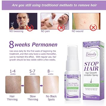 Hair Growth Inhibitor for Face - 2 Pack Hair Inhibitor 20ml, Painless Hair Removal Inhibitor Spray Slows Regrowth for Body, Face, Legs, Arms, Armpit, After Waxing Care for Women & Men