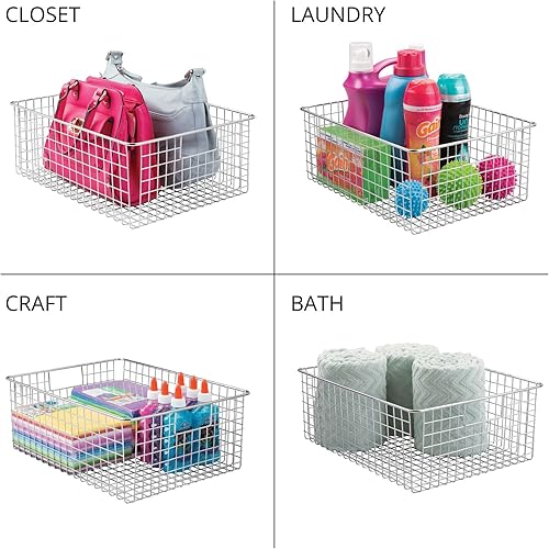 Miniatura 6 de mDesign - Canasta de reja de metal con asas para almanenamiento y organización, Cromado