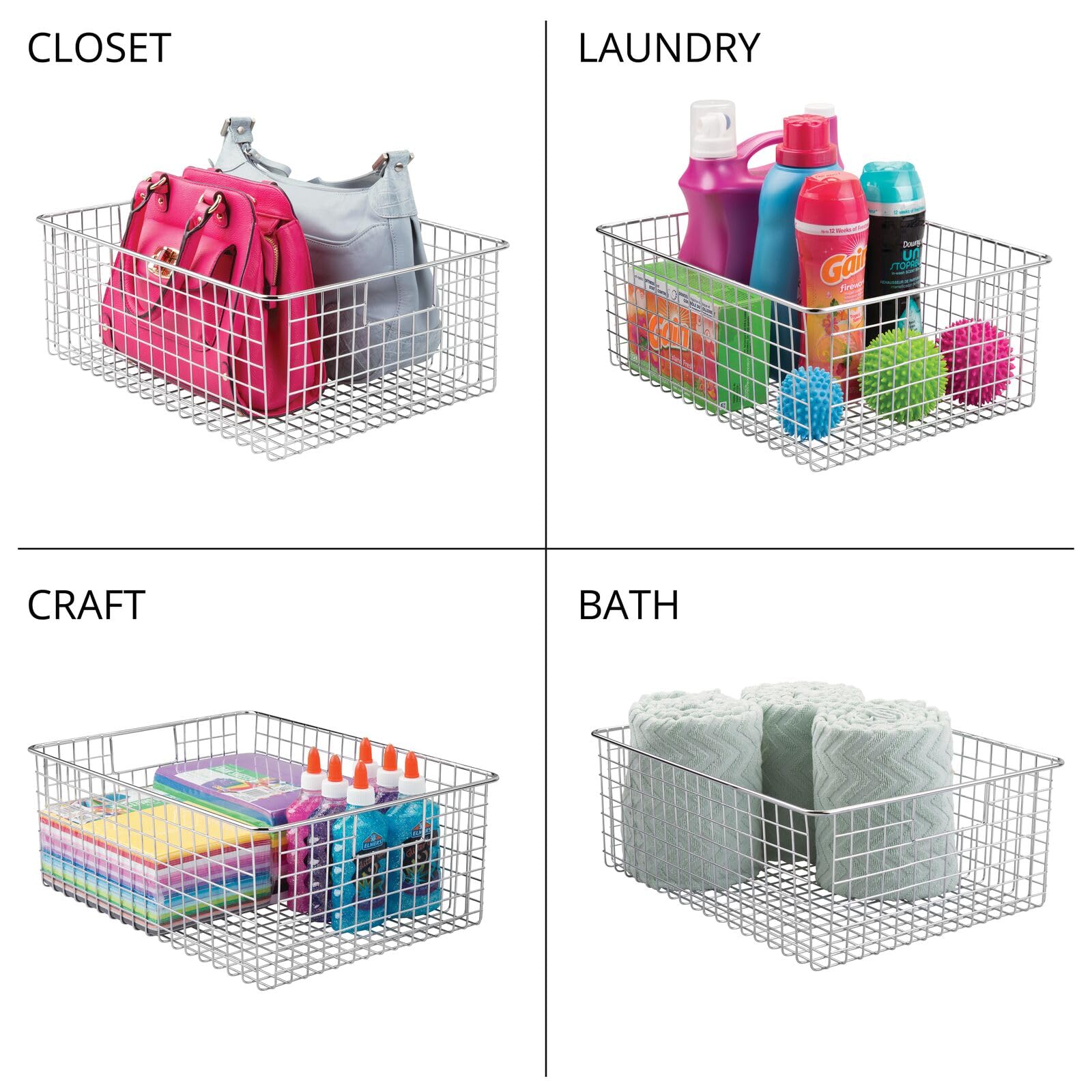 mDesign caja de metal versátil (juego de 2) - cesta de almacenamiento de alambre grande para cocina, despensa, etc. - cesta de metal compacta multiusos con asas - cromo