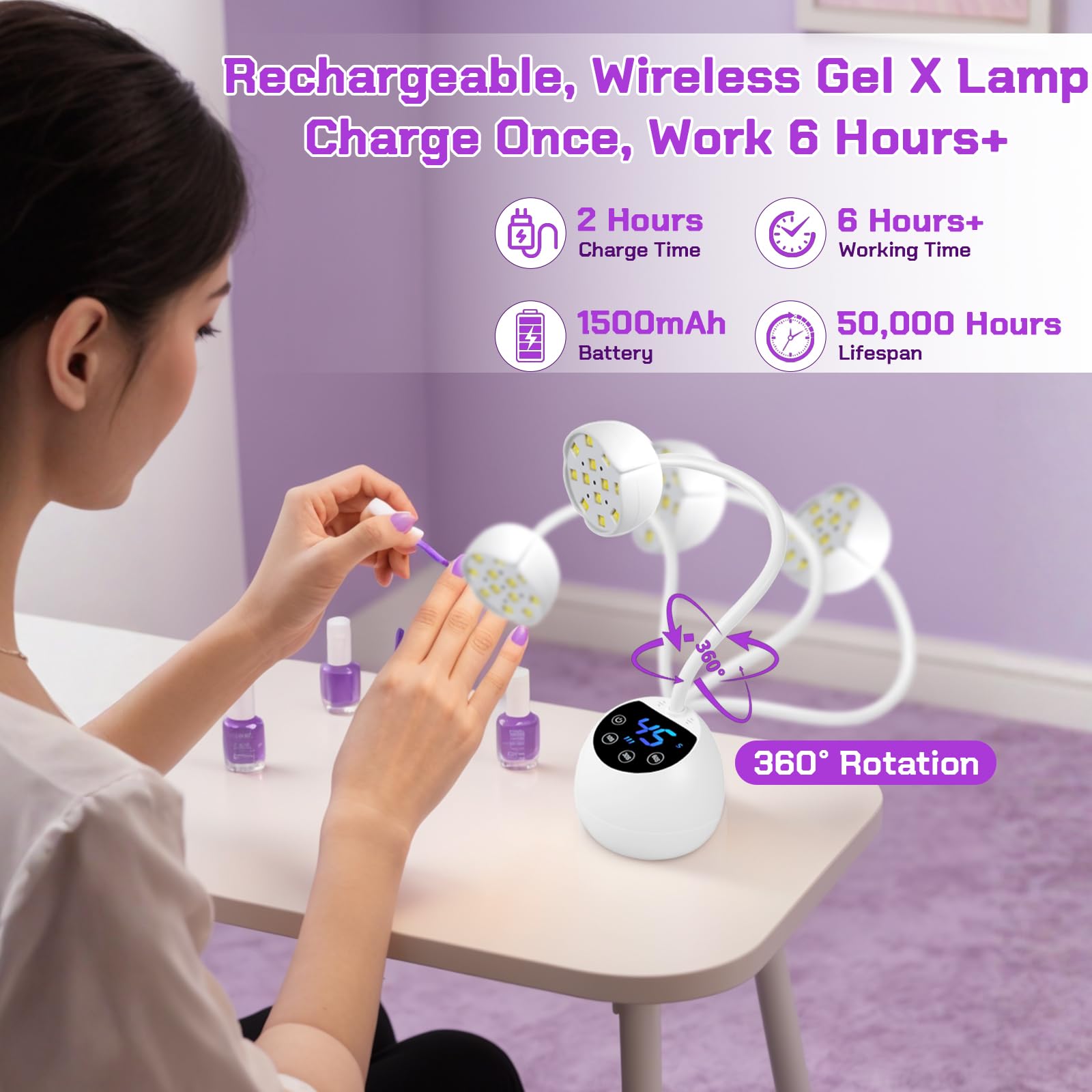 LED Mini Lámpara de Uñas, 36W Mini Lámpara UV Uñas con Sensor Automático Inteligente y 4 Modos de Temporizador, Portátil Recargable Secador de Uñas, Pequeña Secadora de Uñas para Hogar y Salón