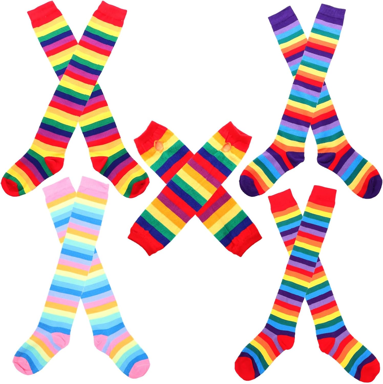 Homoyoyo Women's Thigh High Socks Arm Warmers Fashion Rainbow Over Knee Socks for Party Cosplay
