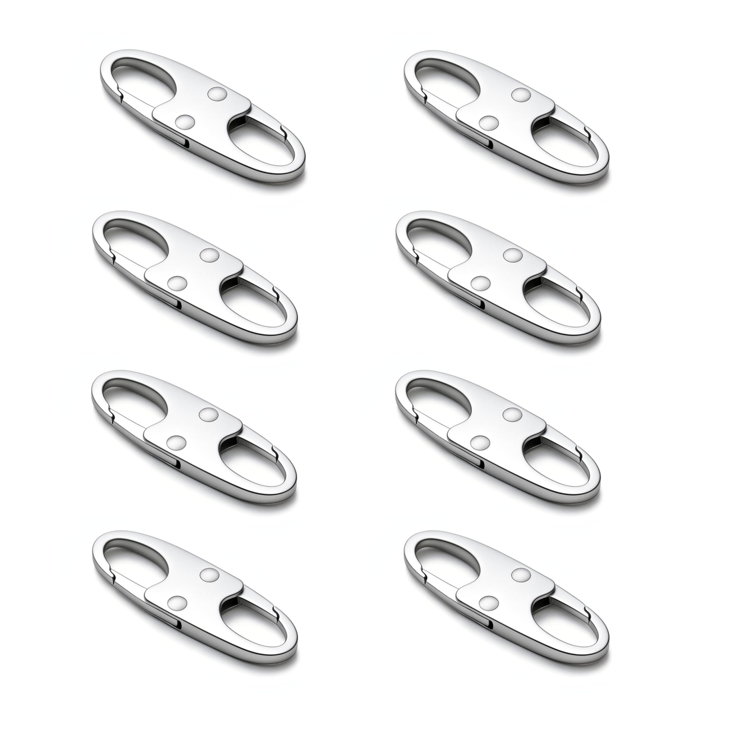 zelin Anti Theft Zipper Clips Double Opening Small Carabiner Clips, 8Pcs Elegant Zinc Alloy Zipper Pull Replacement for Travel, Commuting and Camping (Frost Silver)
