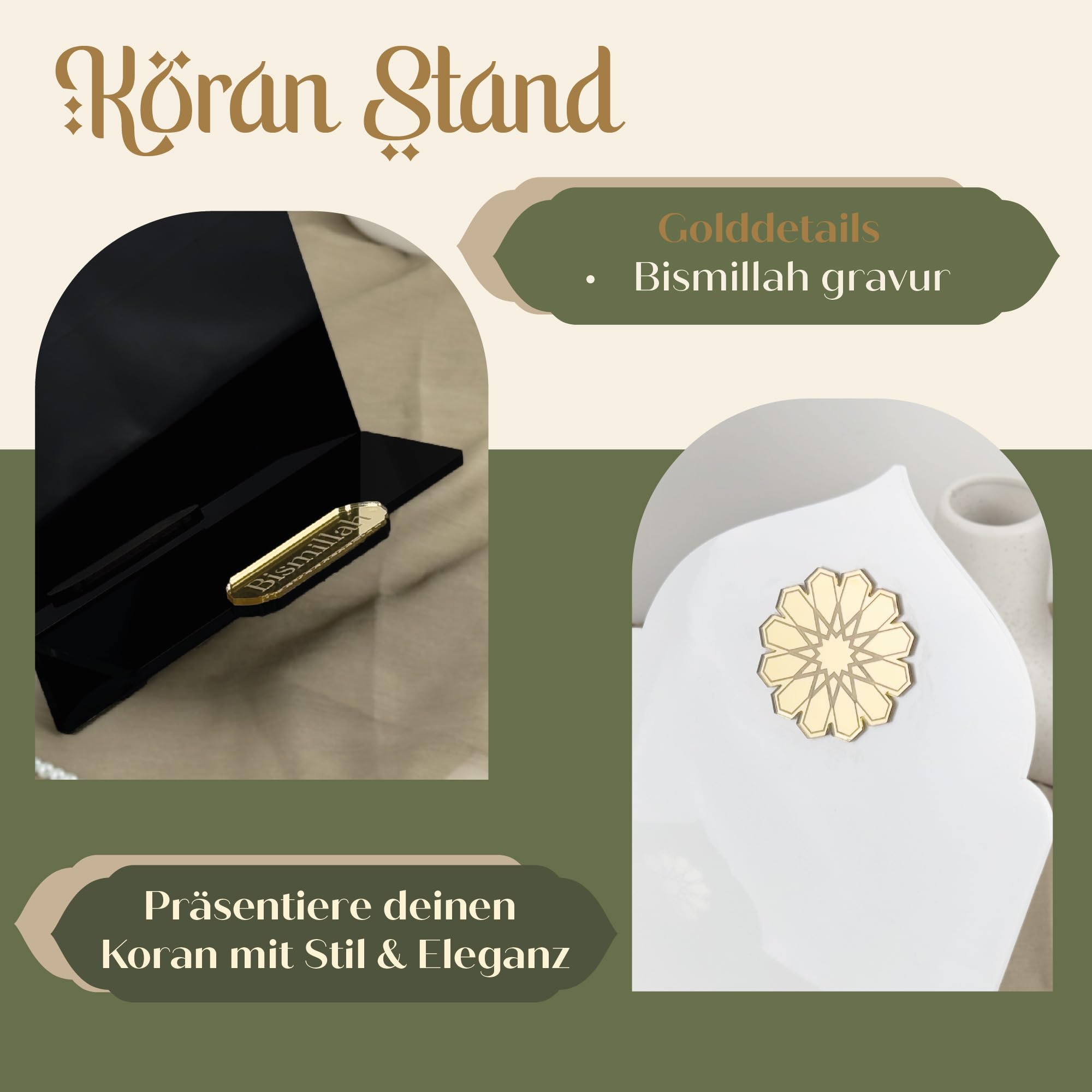 Support pour coran - Table de lecture verticale - Cadeau islamique unique et personnalisé (blanc)