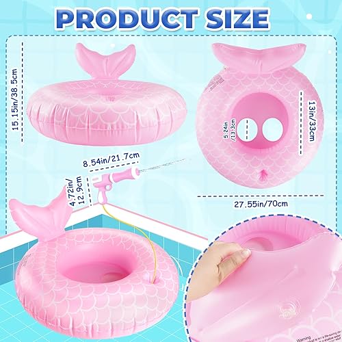 Miniatura 4 de Flotador de sirena para piscina con pistola de agua para niñas y niños de 3 a 5 años de edad, flotadores inflables de piscina para niños pequeños,