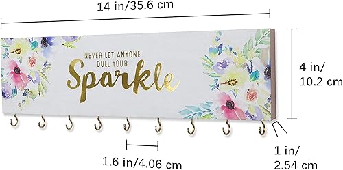 Miniatura 3 de SANY DAYO HOME Organizador de joyas montado en la pared, moderno soporte de madera con 9 ganchos de metal para collares, anillos, aretes, pulseras