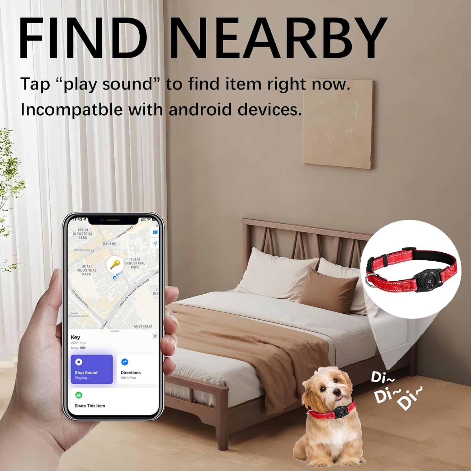 Tracking Collar for Dogs Waterproof Adjustable Air Tag Dog Collar Holder, Comfortable Dog Collars for Small Medium Large Dogs (Red, S)