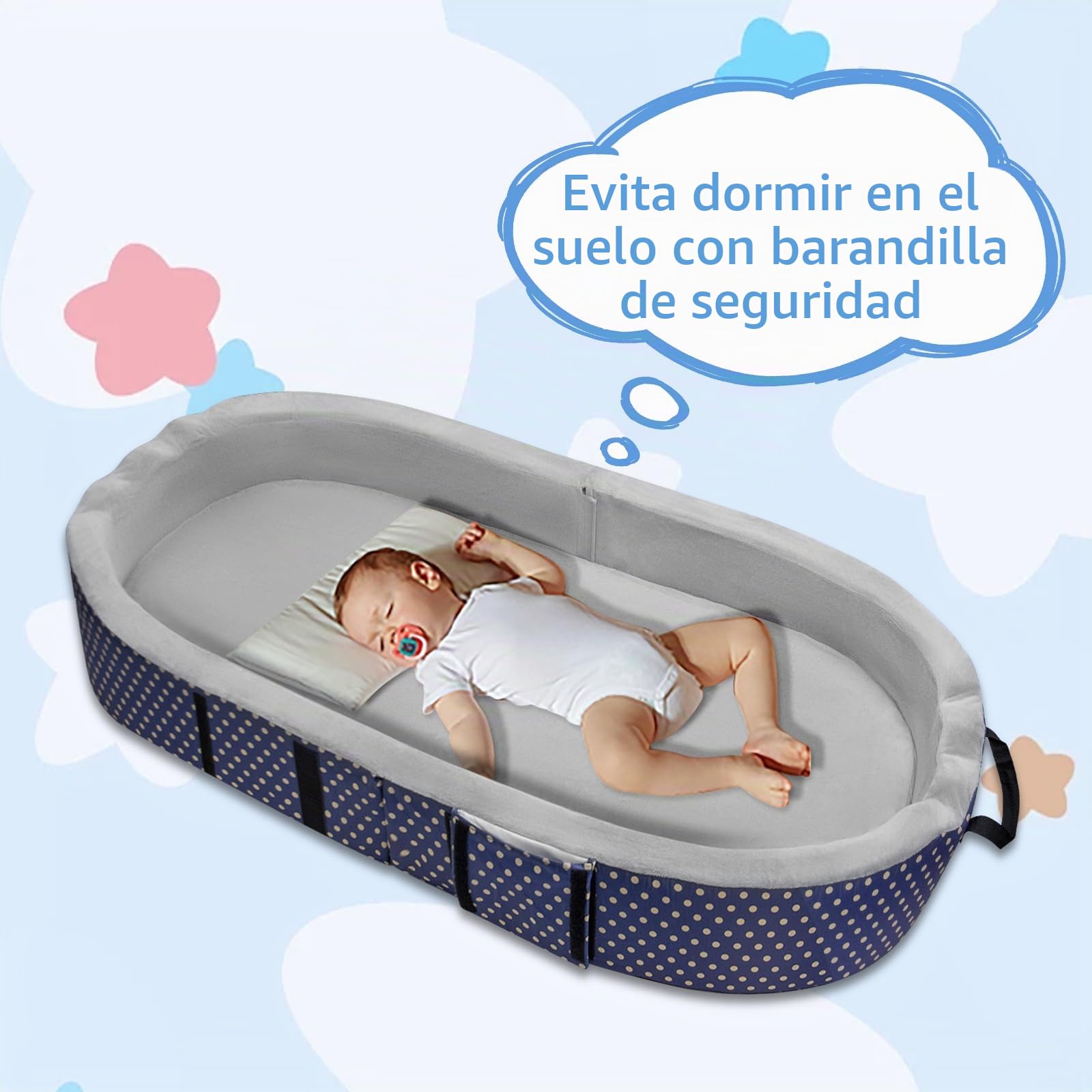 JAOGAUS Cama portatil de Viaje para niño Bebe Infantil con colchon | cana plegable de suelo para niños pequeños, cuna de viaje para niños pequeños, lavable, impermeable