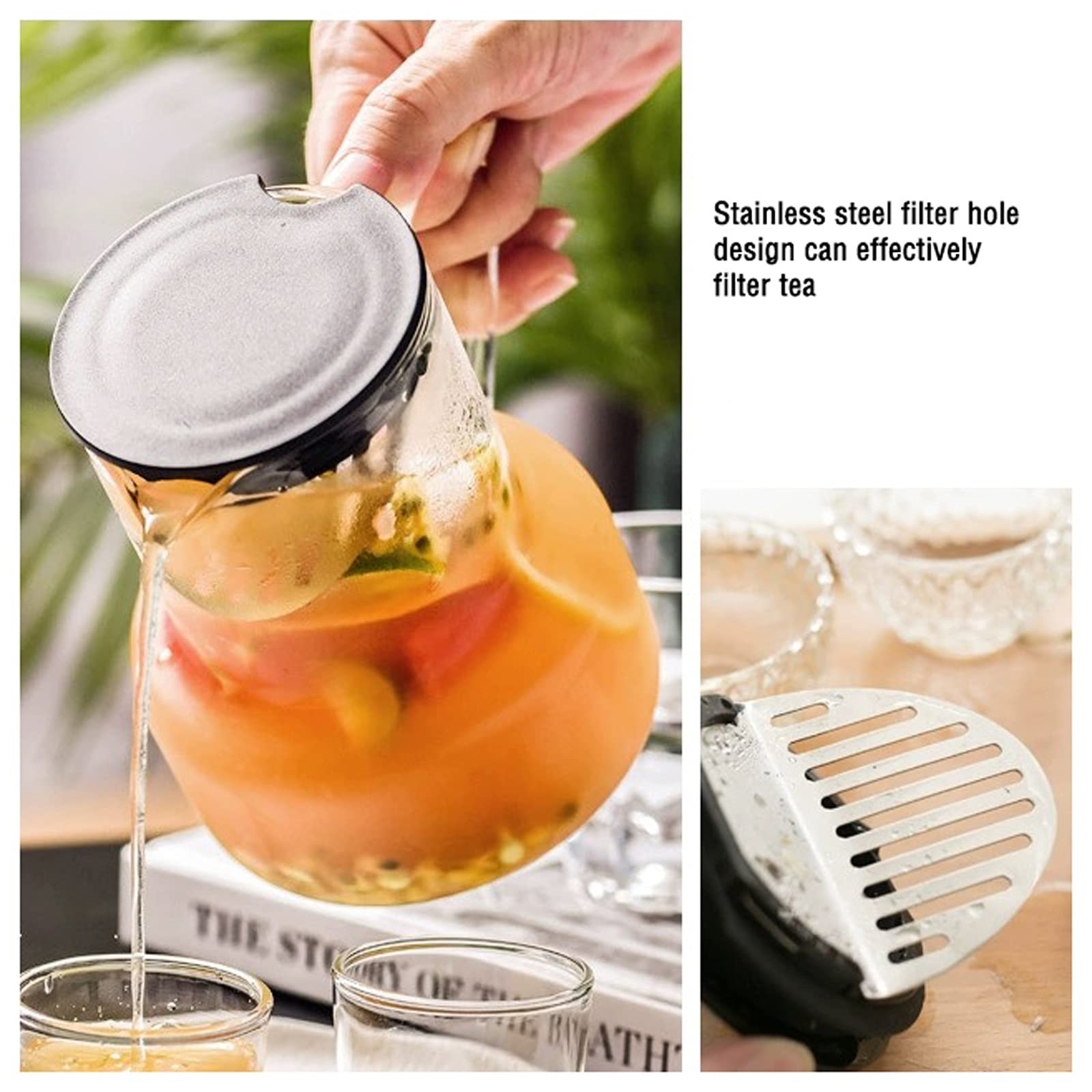 bouilloires Pichet en Verre Simple avec Trou de Filtre en Acier Inoxydable Haute température résistant à l'eau Froide pichet théière ménagère (27 oz) Cantine(Bianco)