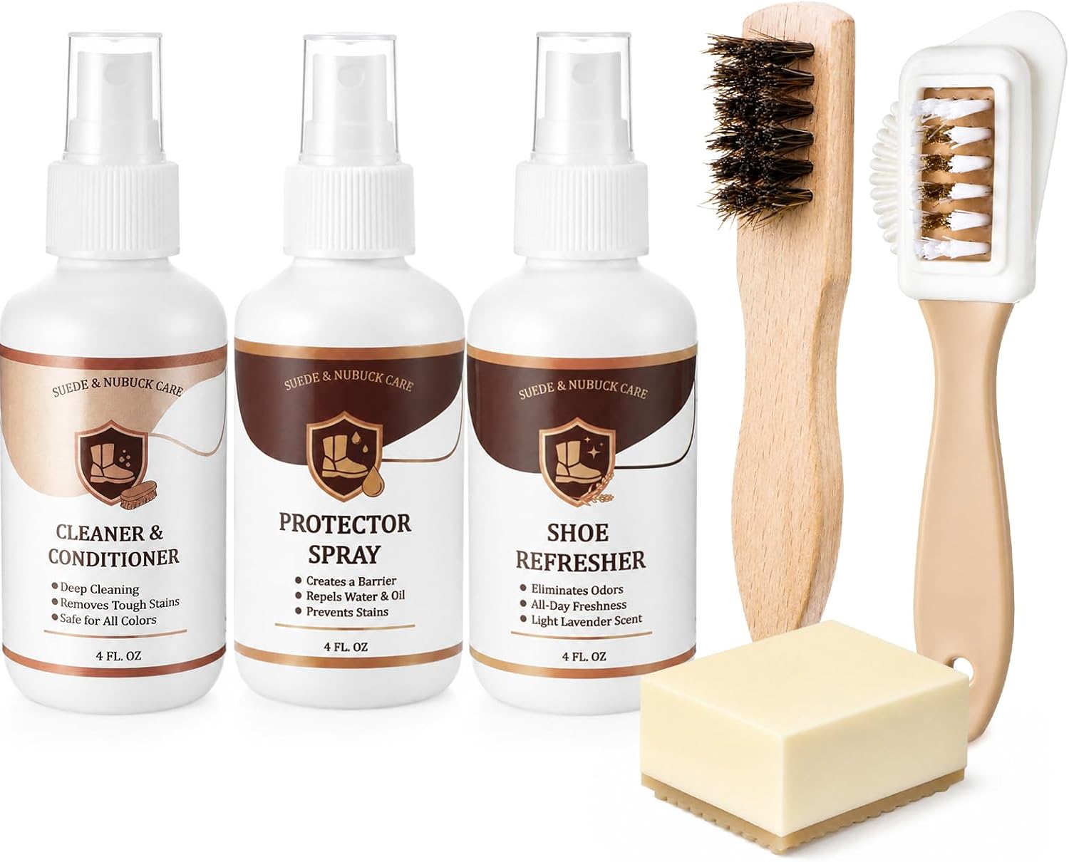 Loopeer Suede Shoe Cleaner Kit 6 Pcs Set with Gentle Cleaner and Conditioner, Protector Spray, Odor Remover, Suede Eraser, Dual Brush for Sheepskin Nubuck Sneakers Shoes Boots Bags Jackets