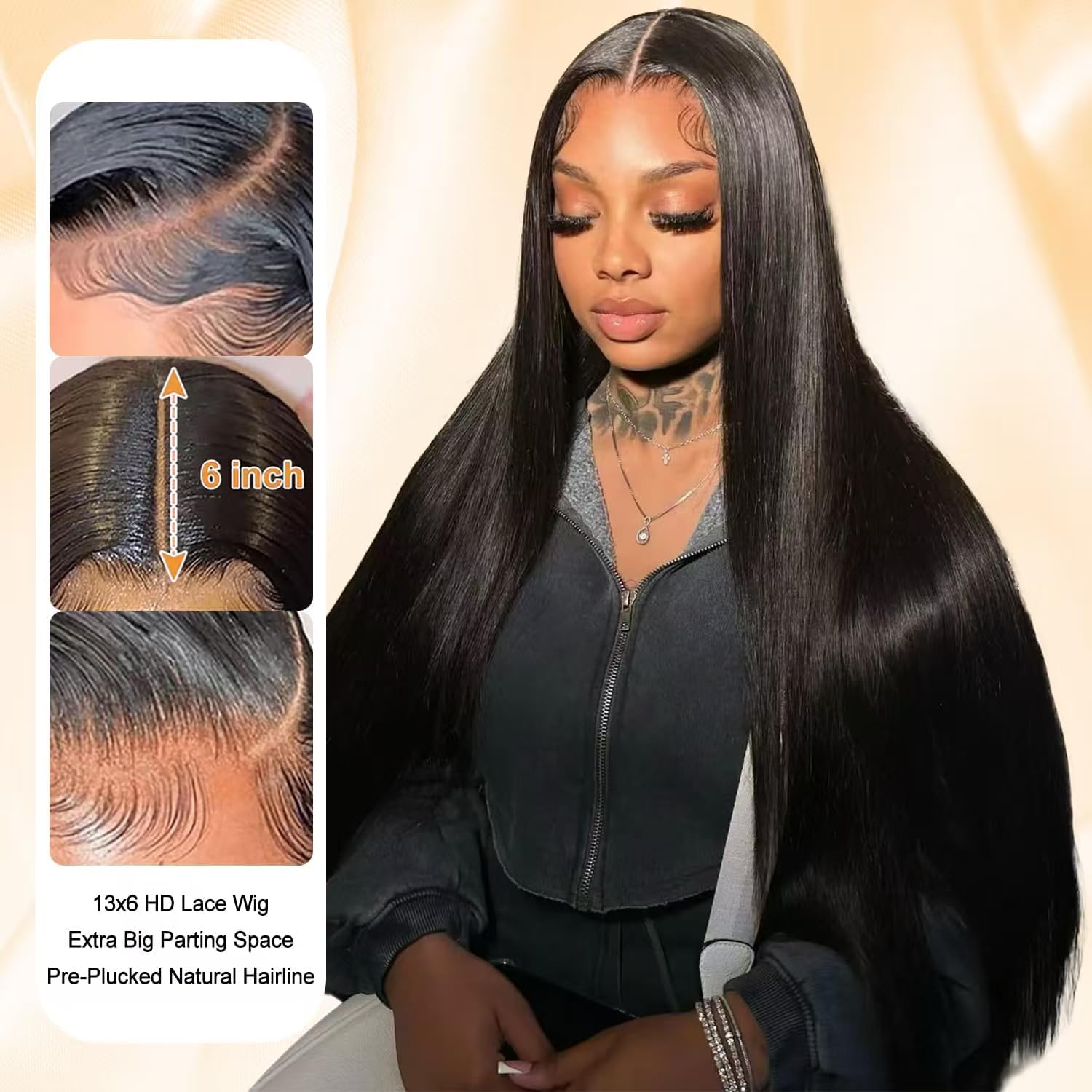 Lace Frontal Wig Straight Pre Plucked 200 Density HD Lace 22 Inch 13x6 black