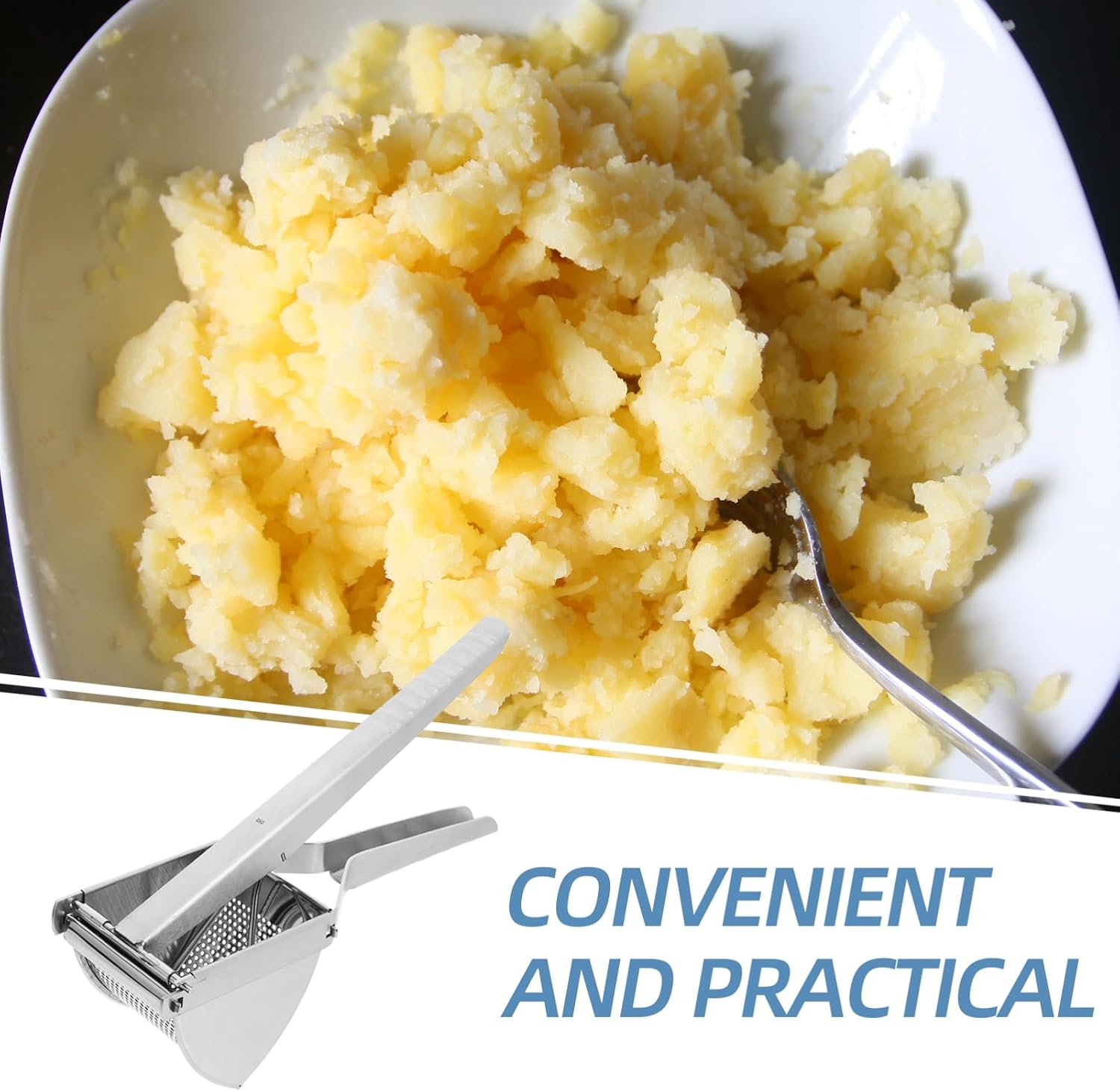 COLLBATH Stainless Steel Potato Masher Ricer Twisted Action Tool for Mashing Potatoes Garlic Ginger Easy to Use Kitchen
