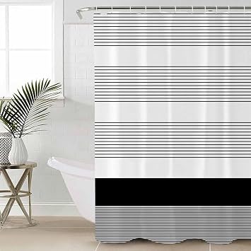 Black Stripe Shower Curtain, Stall Shower Curtains for Bathroom/Bathtub, Modern Rustic Horizontal Black Striped Waterproof Fabric Bathroom Curtain Set with 12 Hooks, 48" x 72"