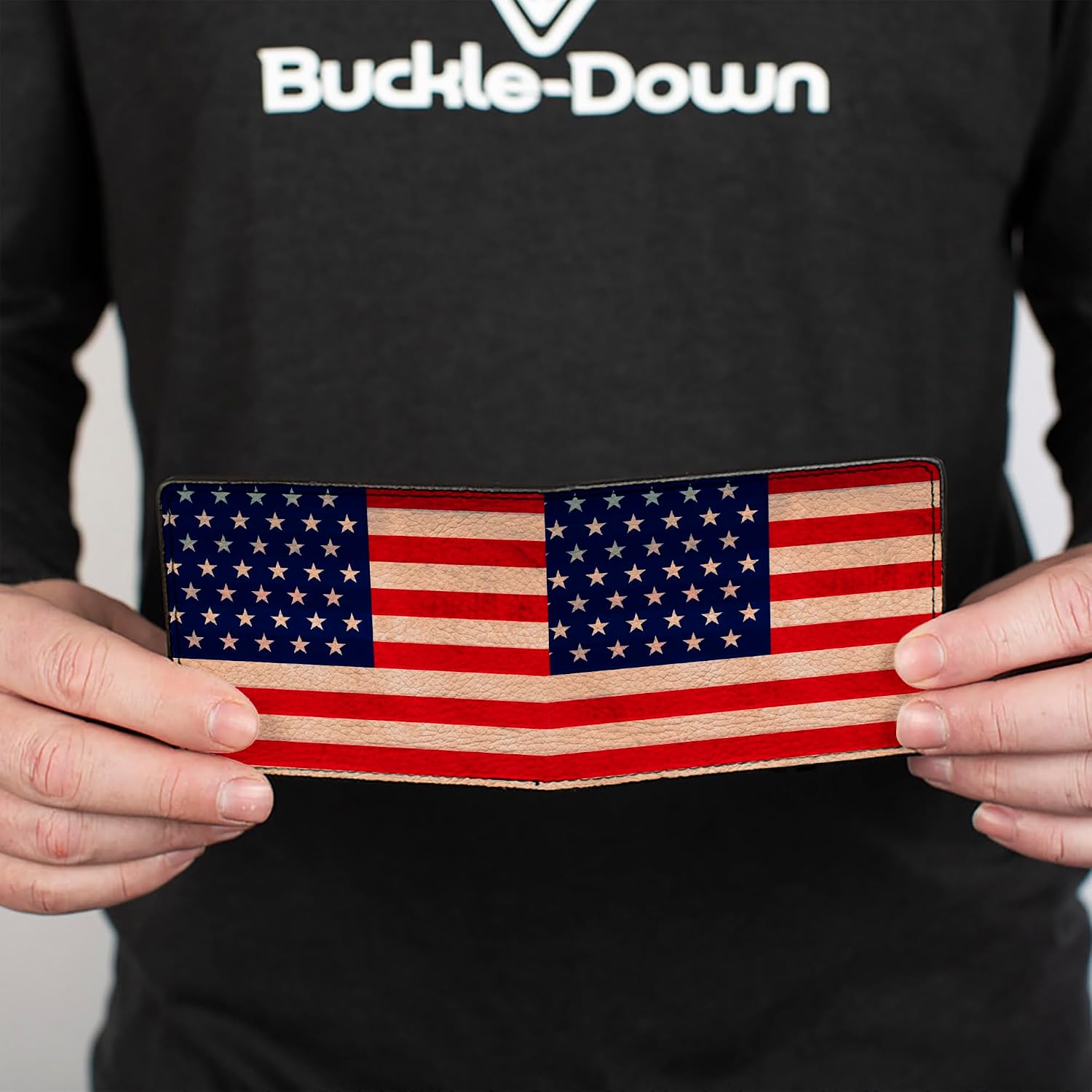 Buckle-Down PU Bifold Wallet - American Flag Weathered Color Repeat