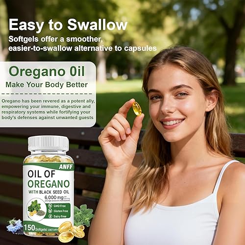 Miniatura 7 de Aceite de orégano con aceite de semilla negra, 6000 mg por porción, 150 cápsulas blandas, suplemento de orégano 2 en 1 para la salud inmunológica