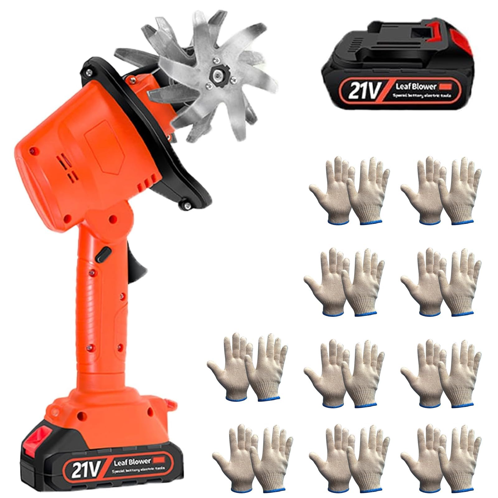 Handheld 21V Cordless Mini Tiller Cultivator - 2 Battery, 10 Gloves, 235 RPM, 10cm Tilling Width & Depth, 4 Rows Tines - Electric Garden Rotavator Tool Weeder 1 battery Tiller Cultivator
