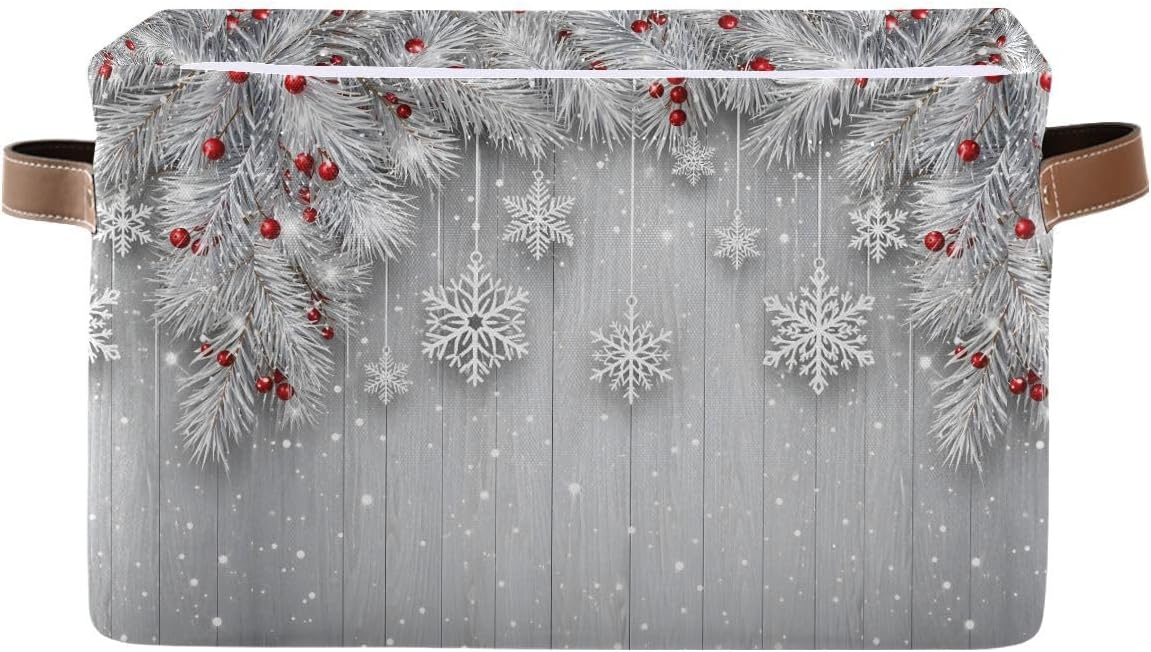 Bolaz Foldable Storage Basket, Cube Organizer Bins Silver Christmas Tree Snowflake Cube Bag Dual Handles for Closet Shelf